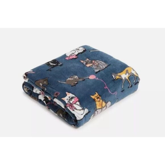 New Vera Bradley Cat’s Meow Throw Blanket Cat Kitten Blue Soft Plush  80x50 - Picture 1 of 3